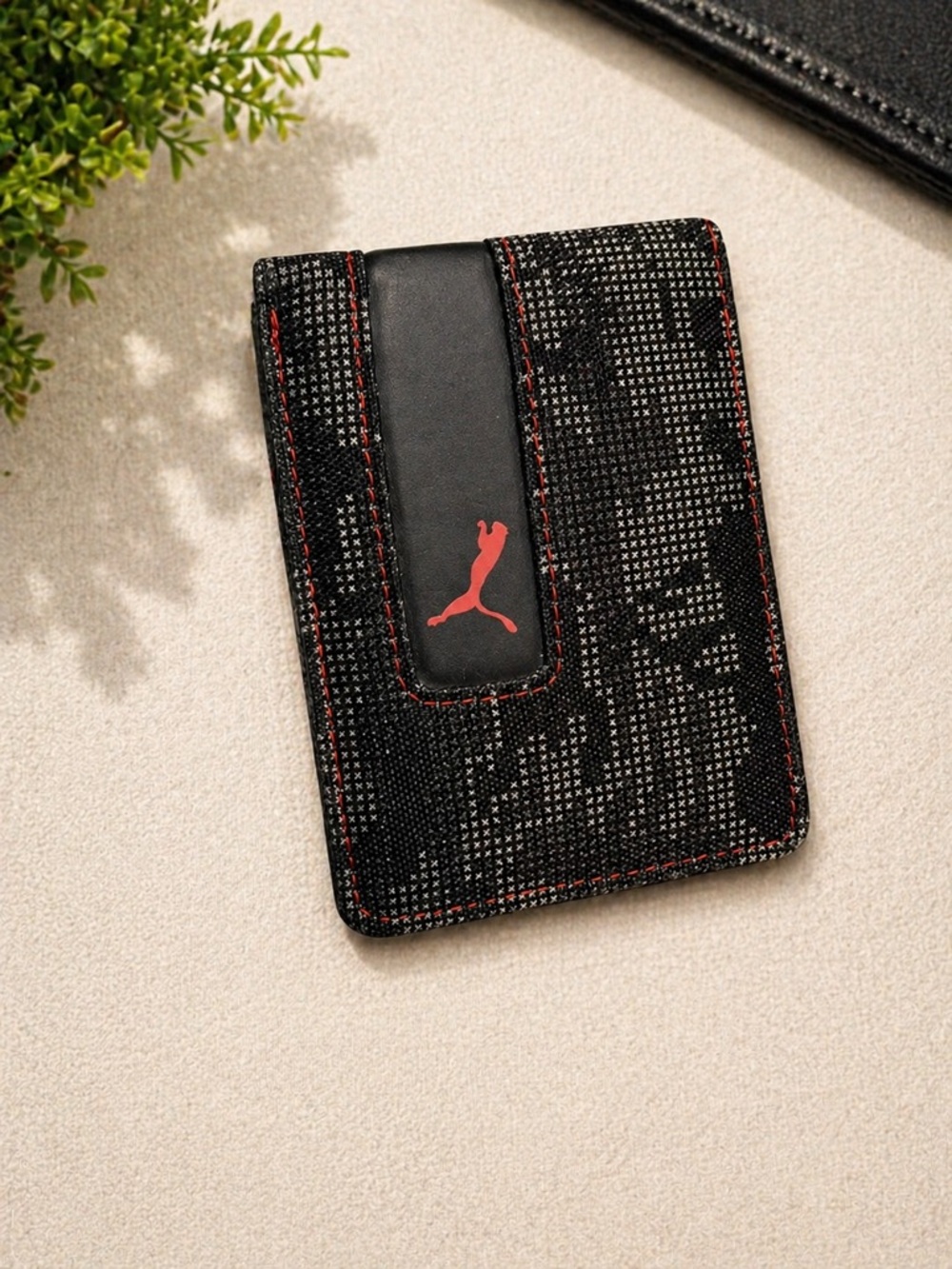 Puma Black Card Holder with Red Logo and Stitching